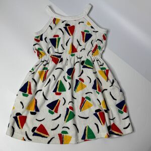 Hanna Andersson Dress Girls 120 6-7 White Sail Boat Print Pockets Terry Sundress